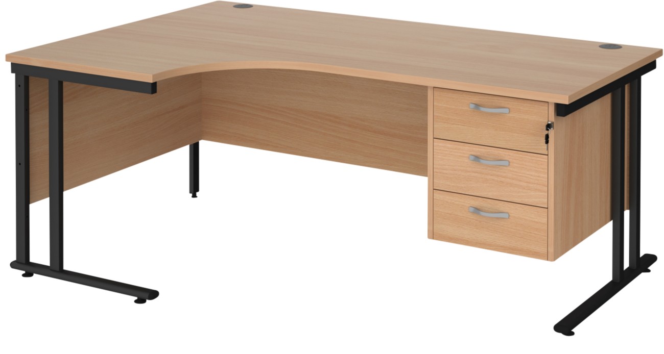 Dams International Maestro 25 Left Hand Corner Desk Beech Cantilever 3 Drawers 1,800 (W) X 1,200 (D) X 725 (H) Mm Wood