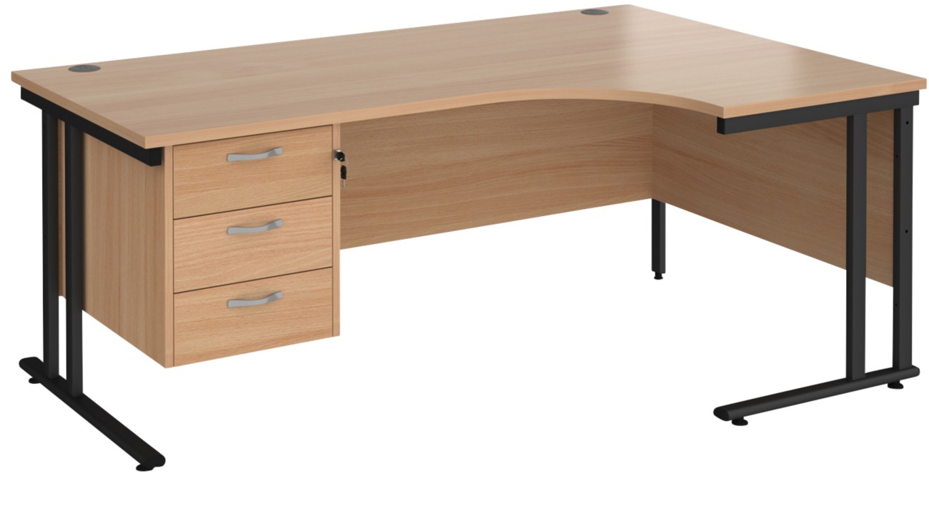 Dams International Maestro 25 Right Hand Corner Desk Beech Cantilever 3 Drawers 1,800 (W) X 1,200 (D) X 725 (H) Mm Wood