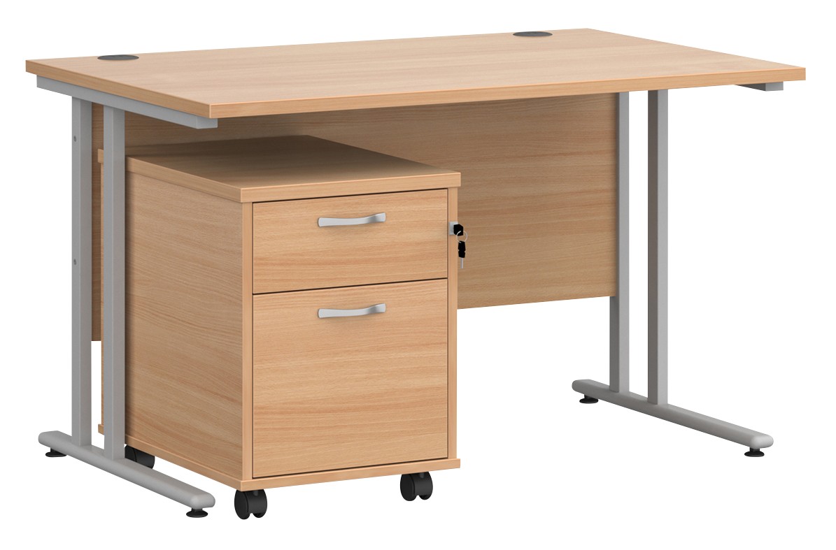 Dams International Maestro 25 Straight Desk Beech Cantilever 2 Drawers 1 Pedestal 1,200 (W) X 800 (D) X 725 (H) Mm Wood