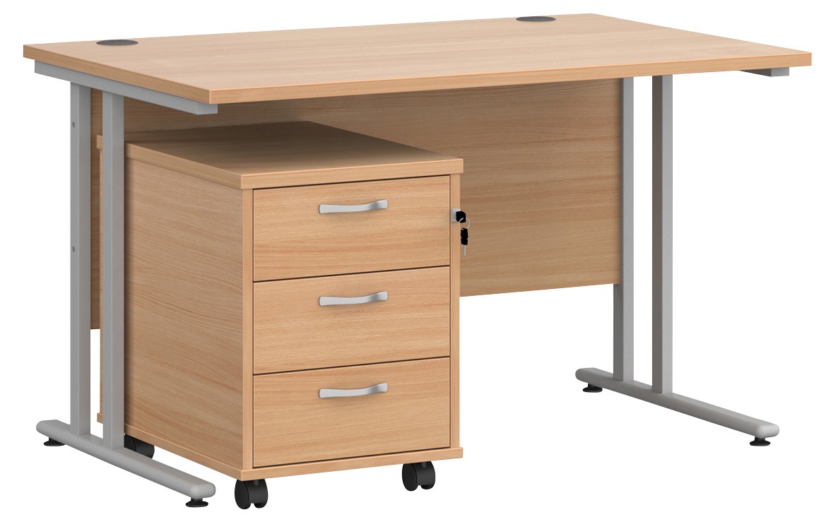 Dams International Maestro 25 Straight Desk Beech Cantilever 3 Drawers 1 Pedestal 1,200 (W) X 800 (D) X 725 (H) Mm Wood