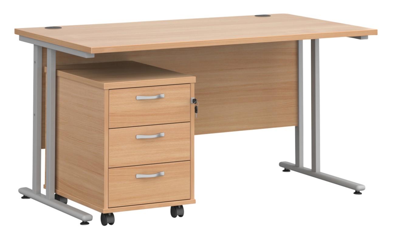 Dams International Maestro 25 Straight Desk Beech Cantilever 3 Drawers 1 Pedestal 1,400 (W) X 800 (D) X 725 (H) Mm Wood