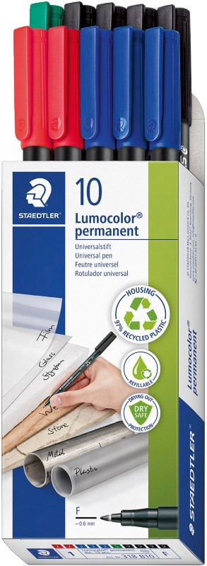 Thumbnail - STAEDTLER Lumocolor OHP-Marker Rundspitze Fein Farbig sortiert Nachfüllbar 10 Stück