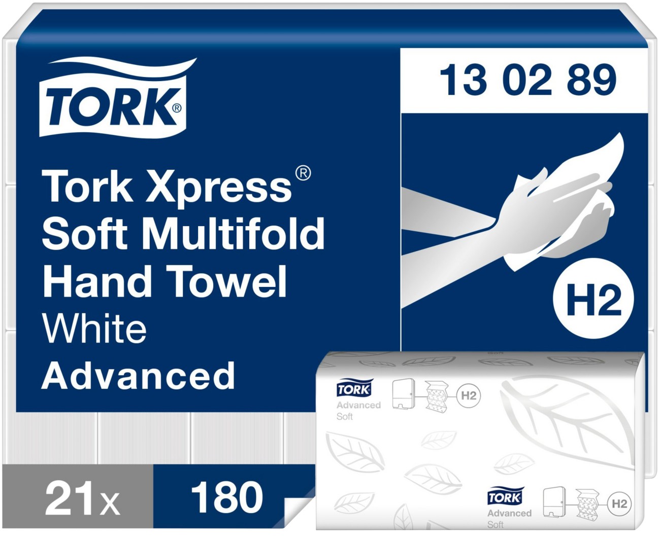 Tork Xpress Advanced Paper Hand Towels H2 M-Fold White 2 Ply 130289 180 Sheets Pack Of 21