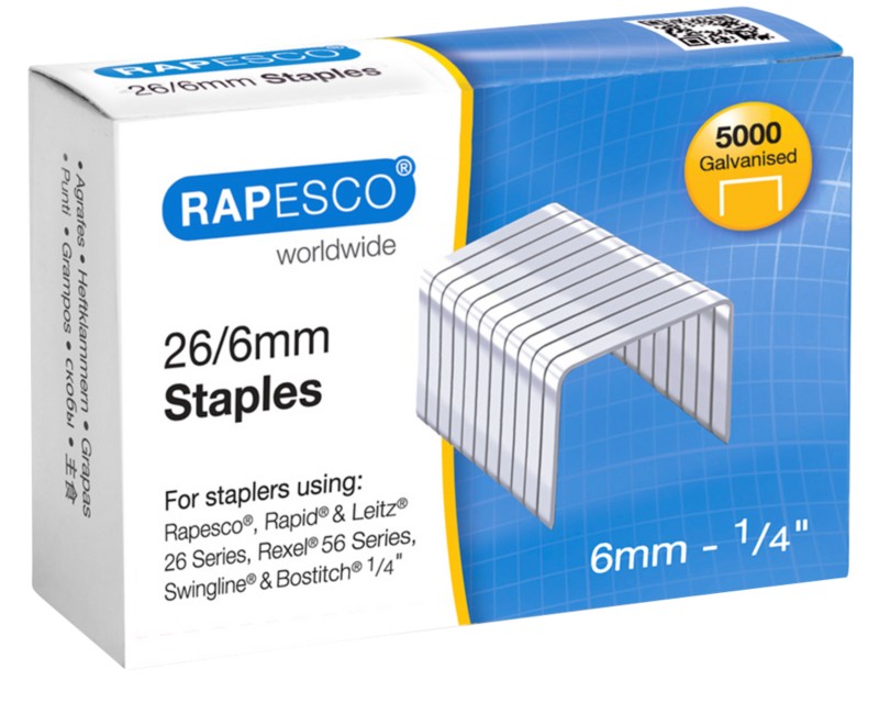 Rapesco Heftklammern 26/6 S11662Z3 Stahl Silber 5000 Stück