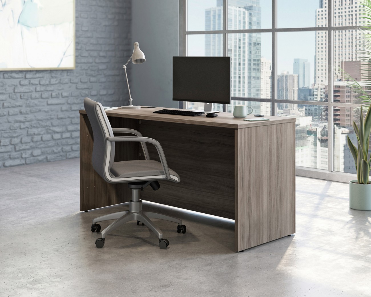Teknik Affiliate Office Desk Rectangular Elm Base Panel 1,500 (W) X 596 (D) X 744 (H) Mm Laminated Particle Board