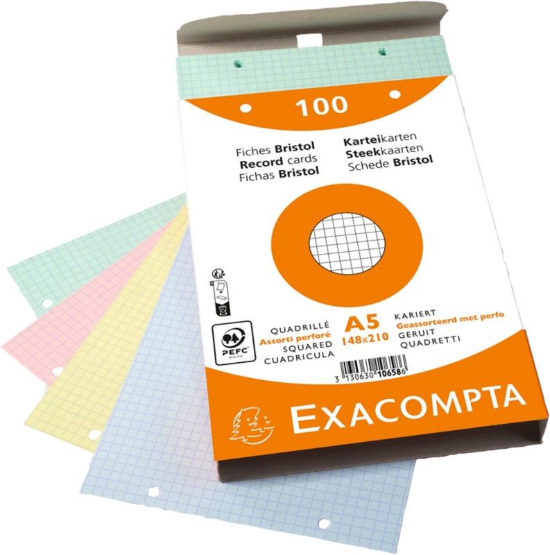 Exacompta Karteikarten 10658E DIN A5 Farbig Sortiert 15 x 21,2 x 2,5 cm 10 Stück