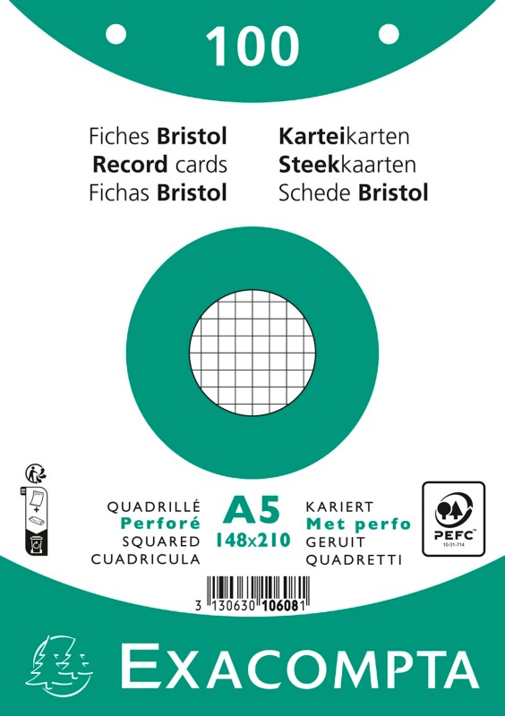 Exacompta Karteikarten 10608E DIN A5 Weiß 15 x 21,2 x 2,5 cm 10 Stück