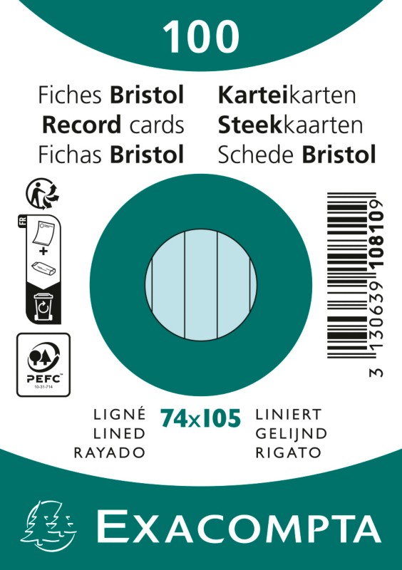 Exacompta Karteikarten 10810SE DIN A7 Himmelblau 7,4 x 10,5 x 2,3 cm 40 Stück