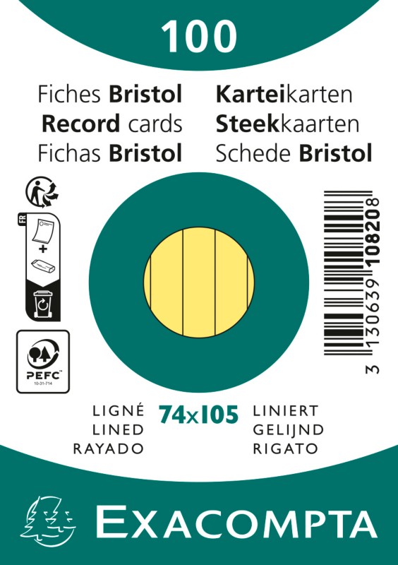 Exacompta Karteikarten 10820SE DIN A7 Gelb 7,4 x 10,5 x 2,3 cm 40 Stück