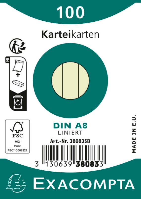 Exacompta Karteikarten 38083SB DIN A8 Grün 5,2 x 7,4 x 2,3 cm 48 Stück