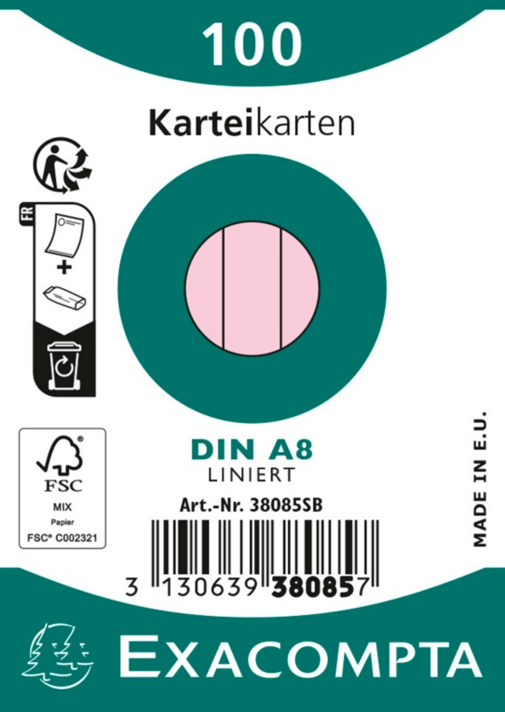 Exacompta Karteikarten 38085SB DIN A8 Rosa 5,5 x 7,4 x 2,3 cm 48 Stück