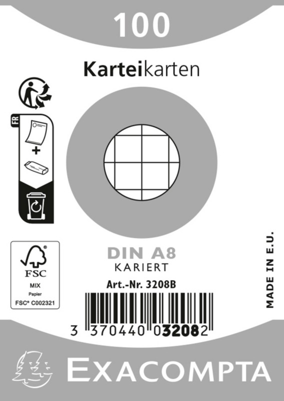 Exacompta Karteikarten 13206E DIN A8 Weiß 5,2 x 7,4 x 2,3 cm 48 Stück