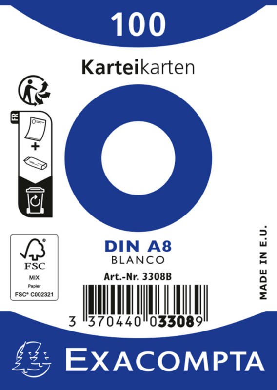 Exacompta Karteikarten 3208B DIN A8 Weiß 5,2 x 7,4 x 2,3 cm 48 Stück