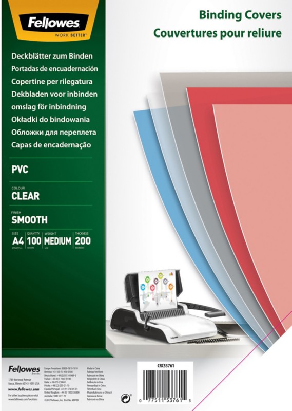 Fellowes Einbanddeckel DIN A4 Transparent PVC (Polyvinylchlorid) 5376102 100 Stück