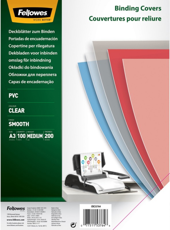 Fellowes Einbanddeckel DIN A3 Transparent PVC (Polyvinylchlorid) 53764 100 Stück