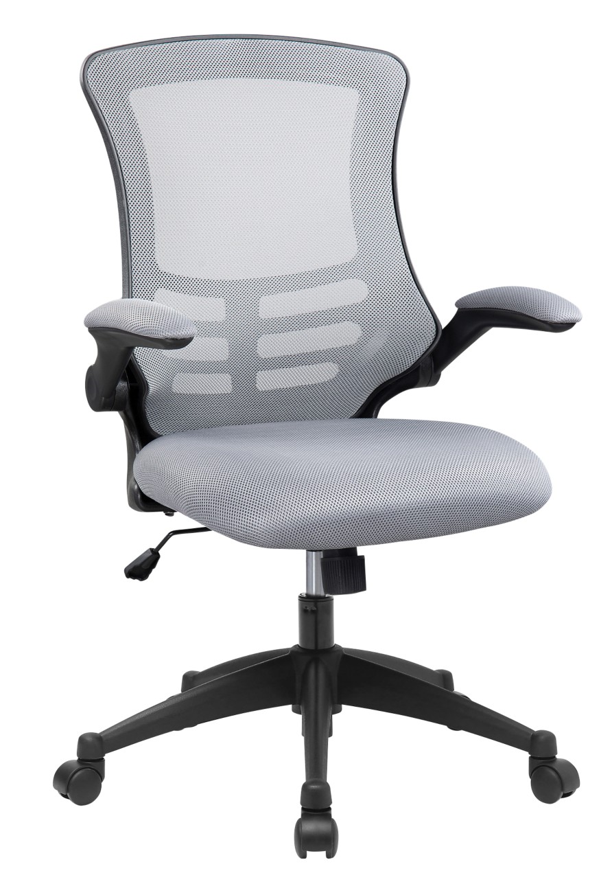 Luna Designer High Back Mesh Chair with Black Shell and Folding Arms - Grey - Image 3
