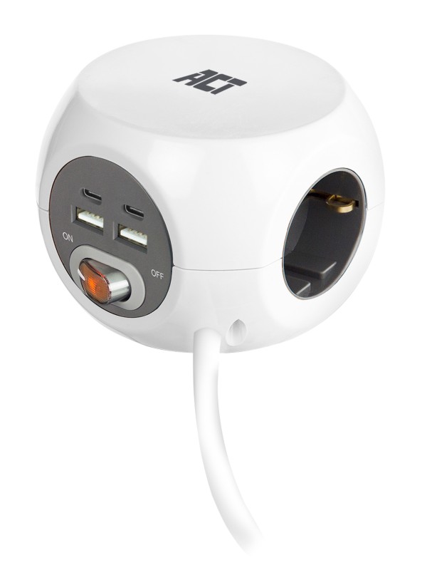 ACT Steckdosenwürfel AC2415 3 Power Socket,2 USB-A,2 USB-C Weiß