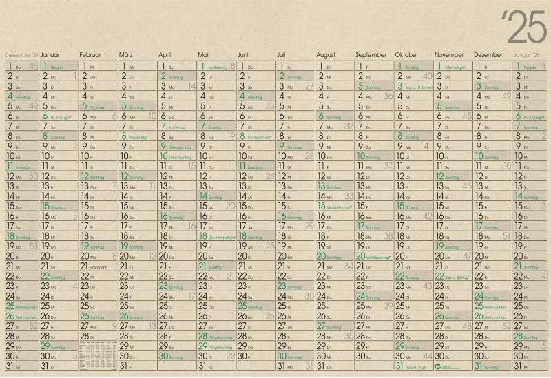Kalender GHP14GL 2025 Papier Gelb Deutsch