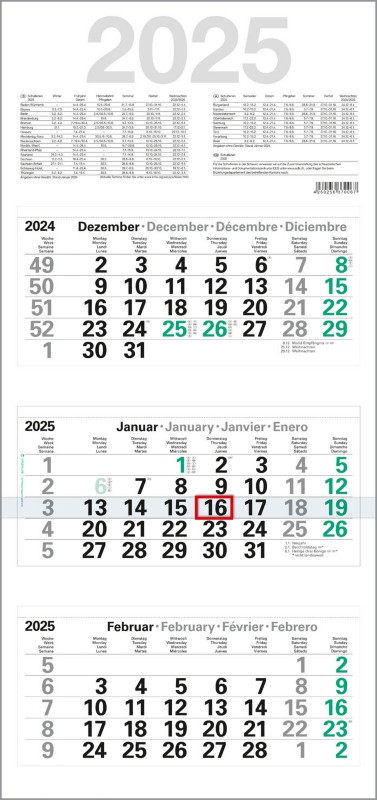 Kalender M3GL 2026 Papier Weiß Deutsch, Englisch, Französisch, Spanisch