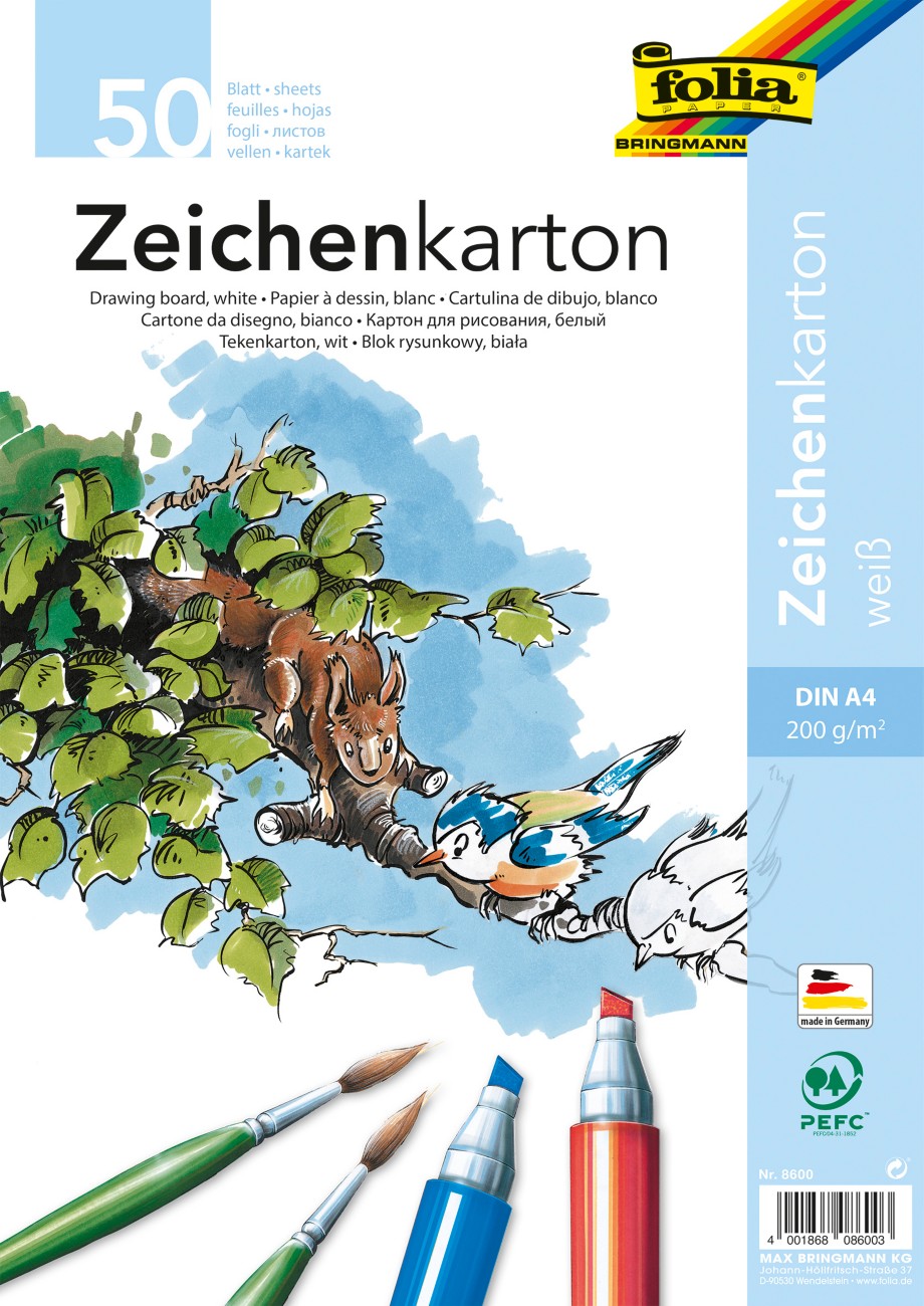 Thumbnail - Folia Zeichenkarton Weiß Karton DIN A4 200 g/m² 8600 50 Blatt