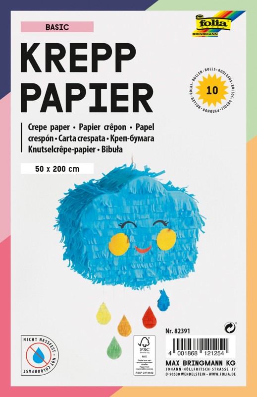 Folia Krepppapier Farbig sortiert 32 g/m² 10 Rollen