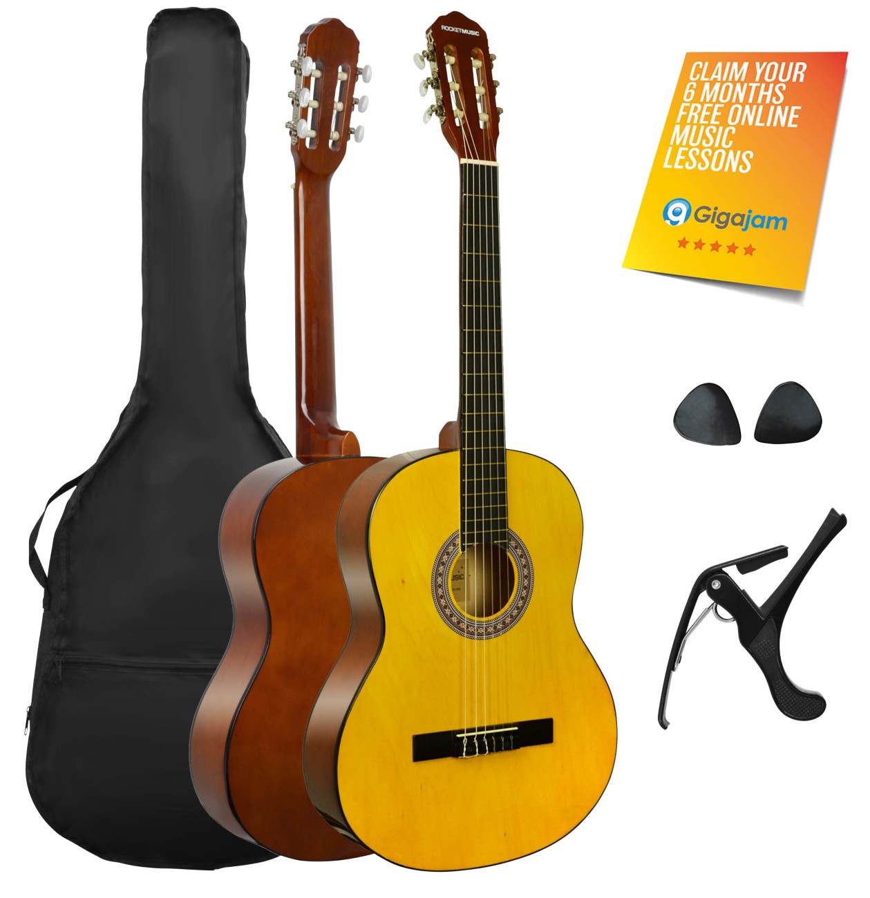 Classical Guitar Full 4/4 Size XF Starter Pack with Nylon Strings - 3rd Avenue - Image 3