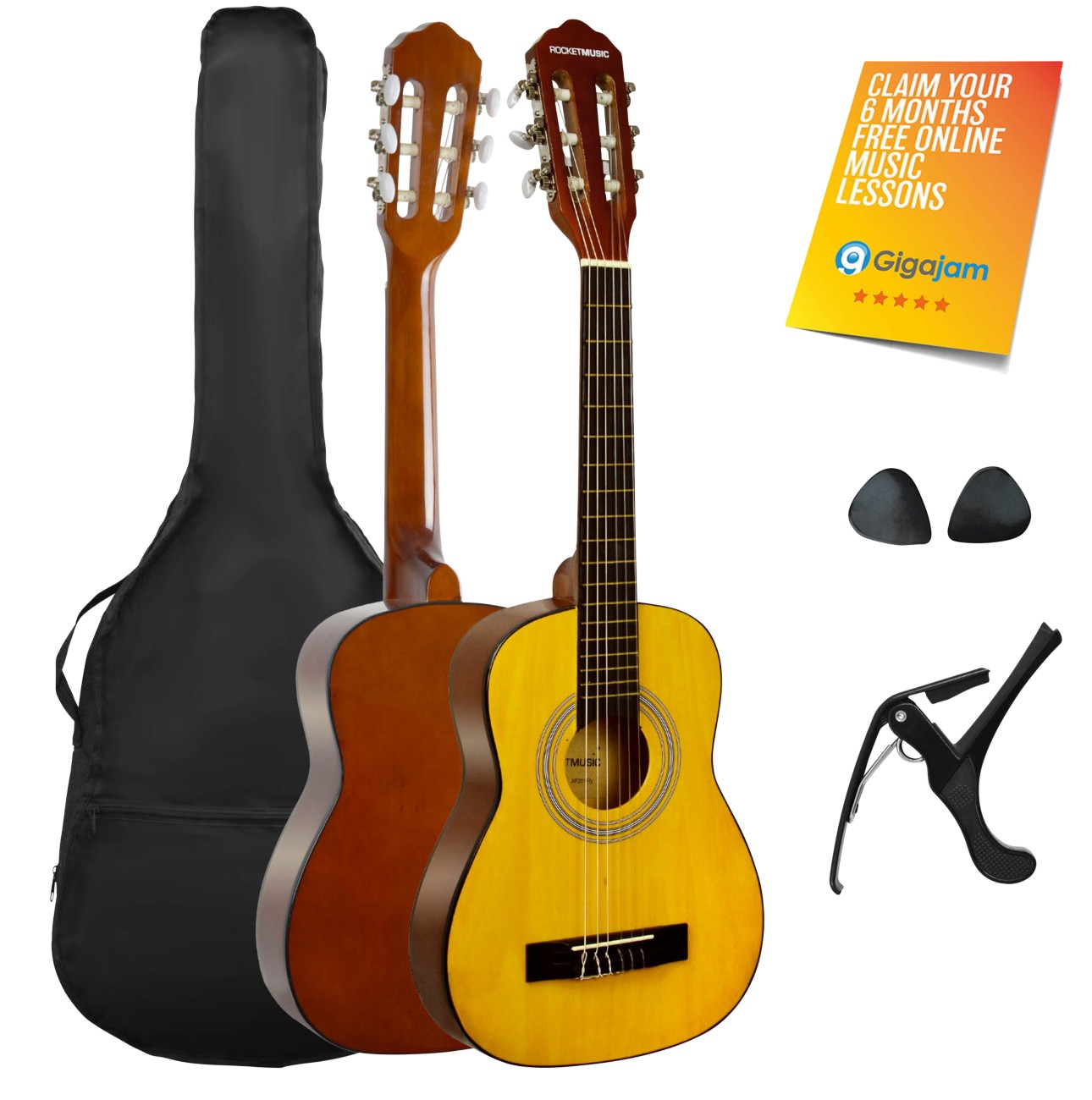 3Rd Avenue Classical Guitar Rocket Series 1/4 Size Natural Set