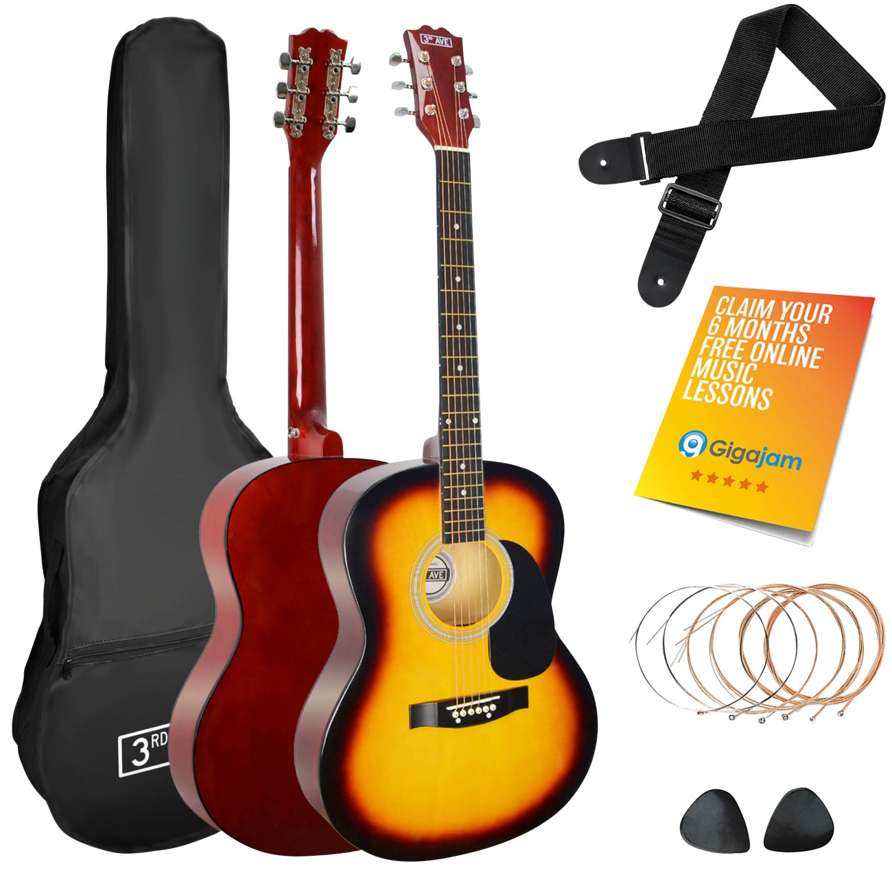 3Rd Avenue Acoustic Guitar Sunburst Set