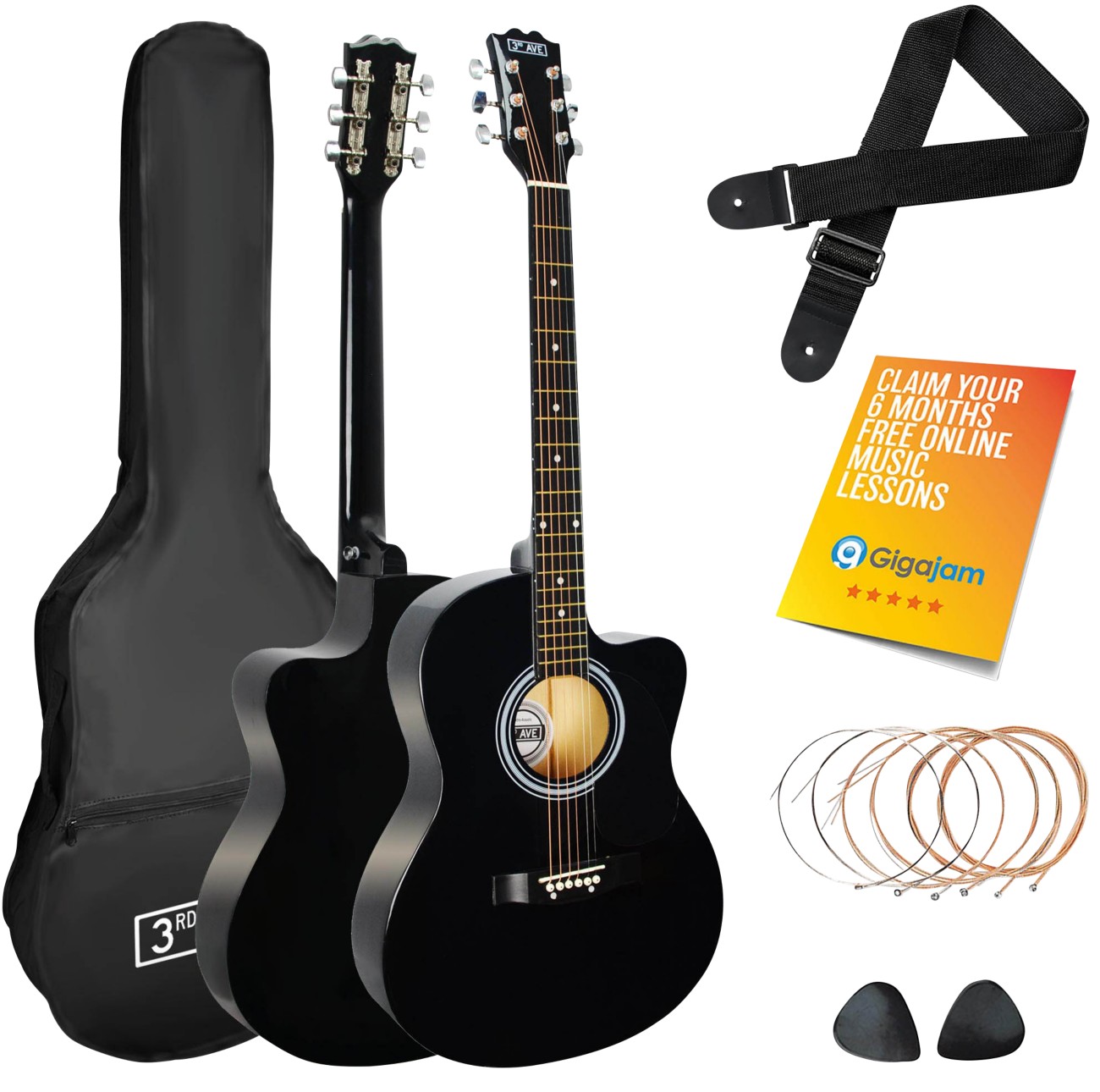 3Rd Avenue Acoustic Guitar Cutaway Black Set