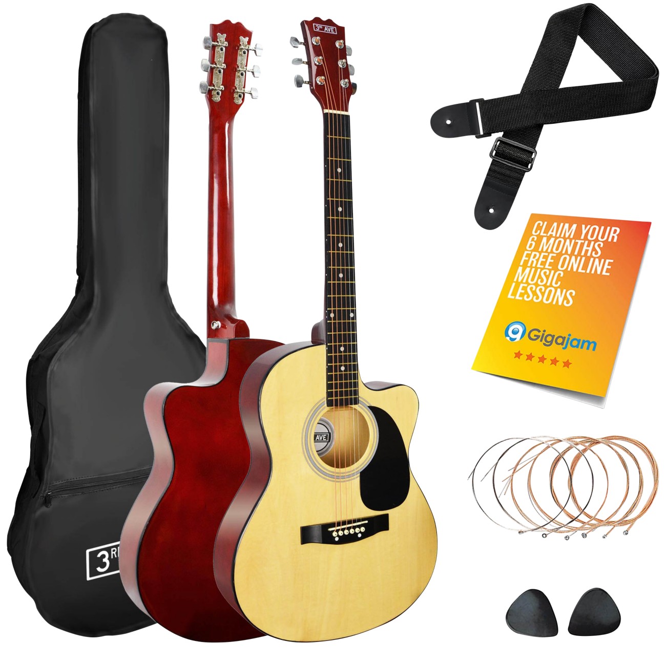 3Rd Avenue Acoustic Guitar Cutaway Natural Set