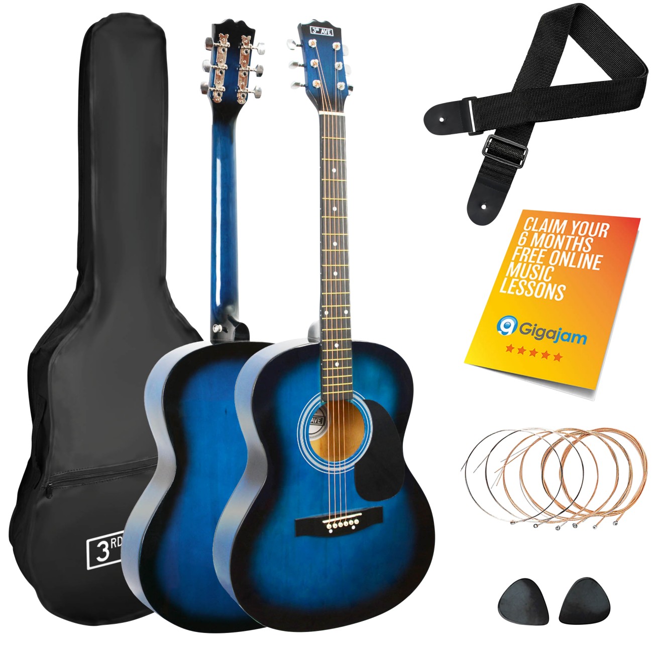3Rd Avenue Acoustic Guitar Blueburst Stx10abbpk Set