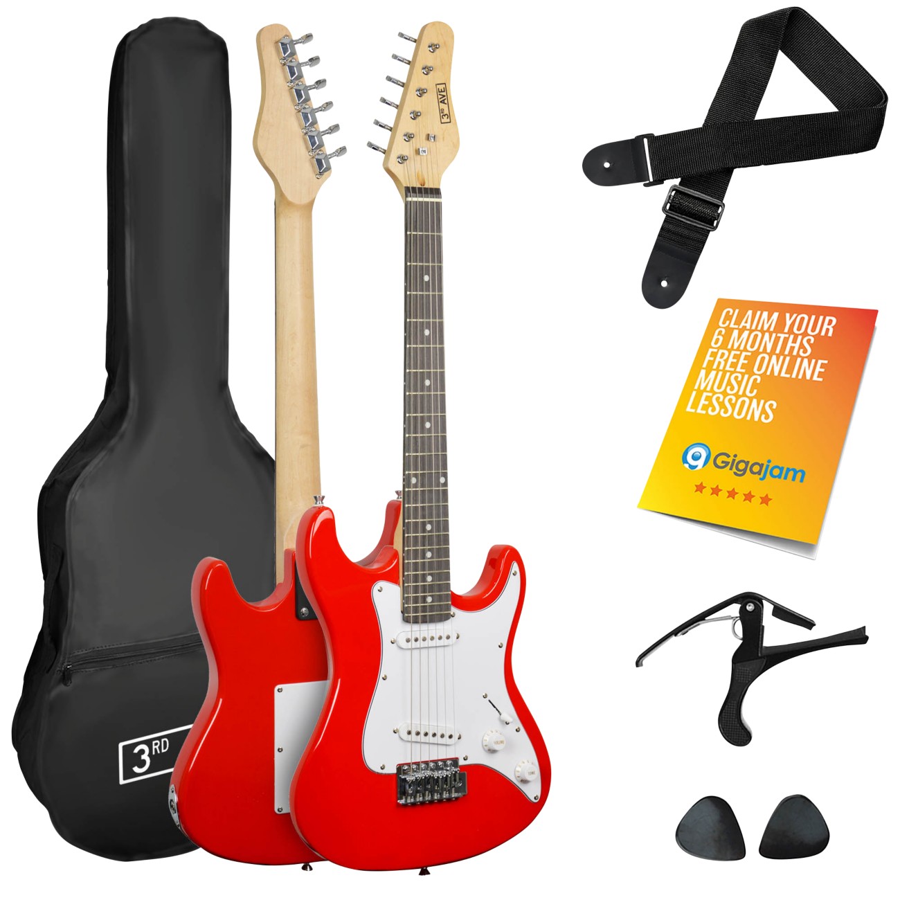 3Rd Avenue Electric Guitar Rocket Series Red Set