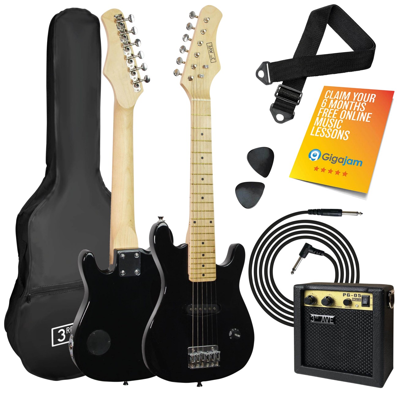 3Rd Avenue Junior Electric Guitar Black Set