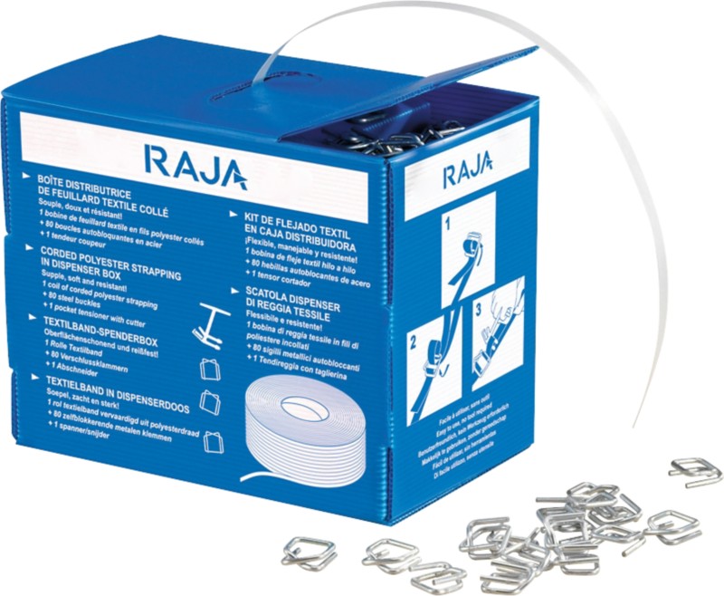 RAJA Umreifungsband mit Spender Polyesterfaser 1,3 cm (B) x 250 m (L) Weiß