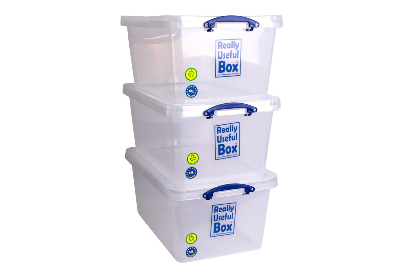 Really Useful Box Pp (Polypropylene) Storage Box 61 L Transparent 44 X 68 X 31 Cm Pack Of 3