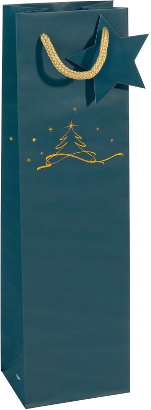 Thumbnail - Sigel Geschenktüte Weihnachten Papier Petrolblau 10 x 8 x 35 cm 5 Stück