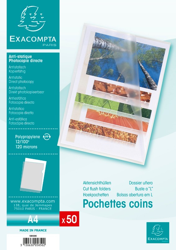 Thumbnail - Exacompta Klarsichthülle 5850E Transparent PP (Polypropylen) 120 Mikron 50 Stück