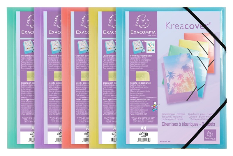 Exacompta Kréacover Pastel Dreiflügelmappe 55279E PP (Polypropylen) Gummiband 24 (B) x 0,2 (T) x 32 (H) cm Farbig sortie...