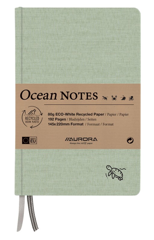 AURORA Ocean Linen Notizbuch Sonderformat Liniert Genäht Hardback Grün Nicht perforiert 192 Seiten