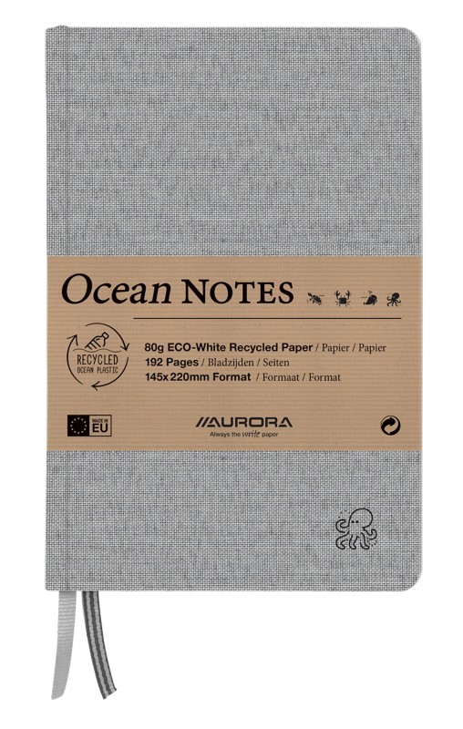 AURORA Ocean Linen Notizbuch Sonderformat Liniert Genäht Hardback Grau Nicht perforiert 192 Seiten