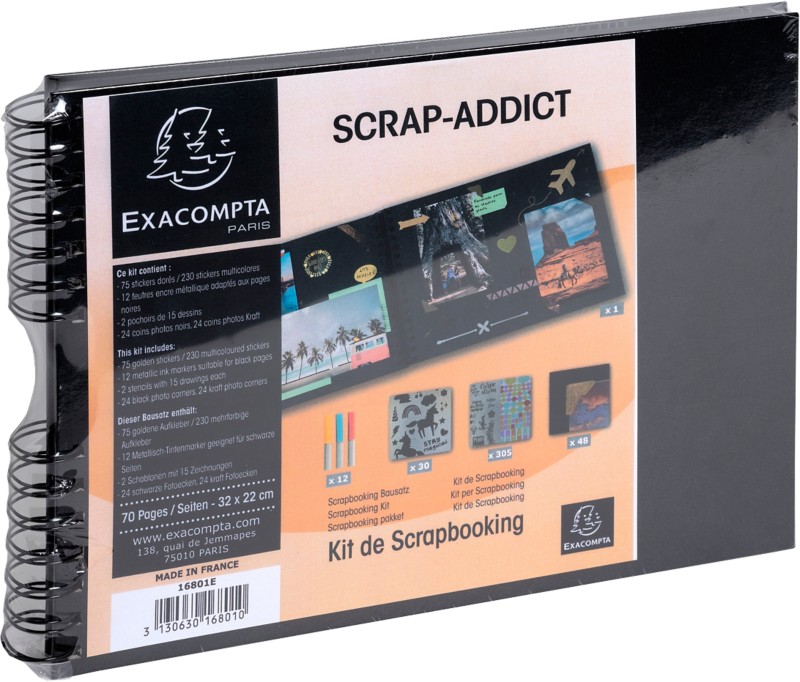 Exacompta Scrap-Addict Spiralfotoalbum Hardback Papier 22 x 32 x 3 cm Schwarz