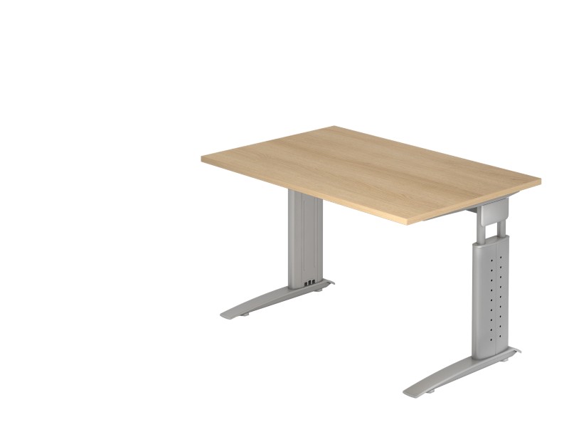 Hammerbacher Höhenverstellbarer Schreibtisch Eiche Holz, Metall Silber C-Fuß 1.200 x 800 x 860 mm Mit Aufbau