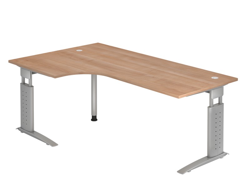 Hammerbacher Höhenverstellbarer Schreibtisch Nussbaum Holz, Metall Silber C-Fuß 2.000 x 800 x 680 mm Mit Aufbau