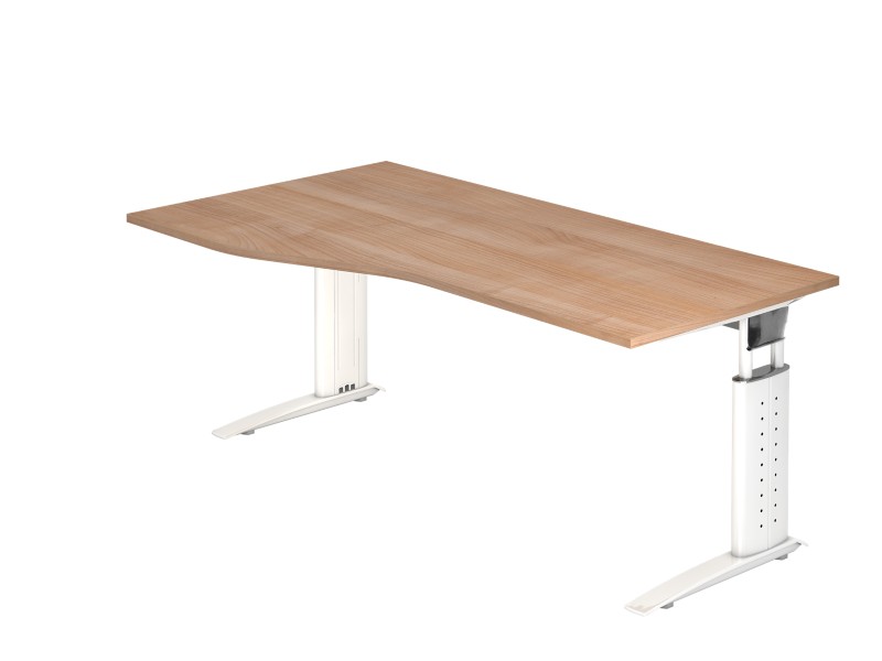 Hammerbacher Höhenverstellbar Schreibtisch Walnuss Holz, Metall Weiß C-Fuß 1.800 x 800 x 680 mm