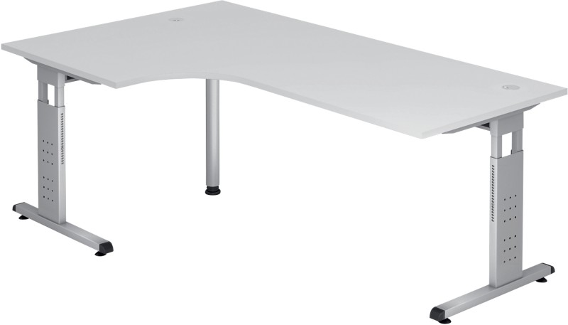 Hammerbacher Höhenverstellbarer Eckschreibtisch Melamin Weißer T-Fuß 2.000 x 1.200 x 650 mm Mit Aufbau