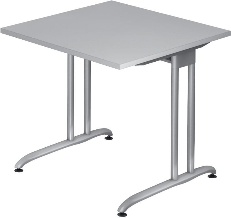 Hammerbacher Nicht Höhenverstellbarer Schreibtisch Melamin Silberner T-Fuß 800 x 800 x 720 mm Mit Aufbau