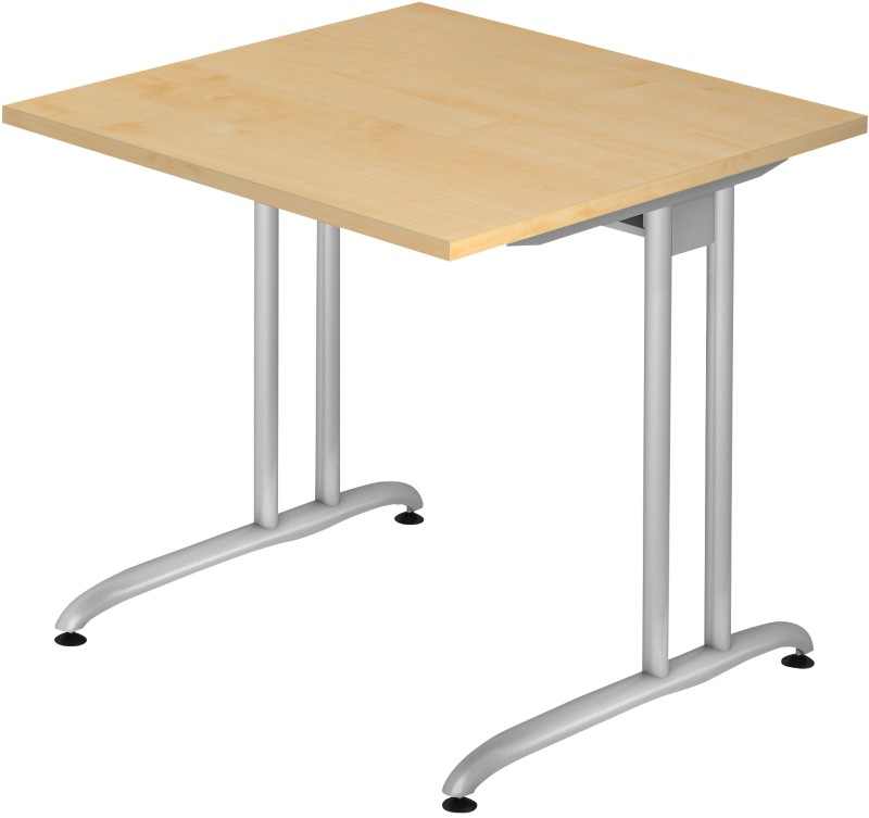 Hammerbacher Nicht Höhenverstellbarer Schreibtisch Ahorn Melamin Silberner T-Fuß 800 x 800 x 720 mm Mit Aufbau