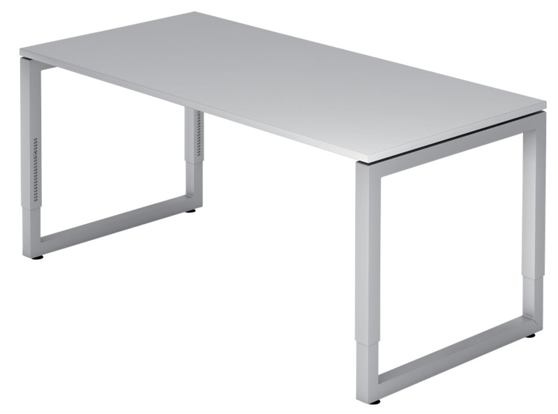 Hammerbacher Höhenverstellbarer Schreibtisch Melamin Spanplatte Silber 4 Füße 1.600 x 800 x 850 mm Mit Aufbau