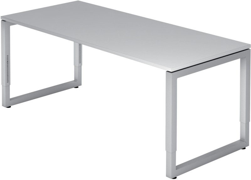 Hammerbacher Höhenverstellbarer Schreibtisch Melamin Spanplatte Silber 4 Füße 1.800 x 800 x 850 mm Mit Aufbau