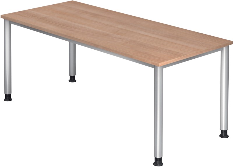 Hammerbacher Höhenverstellbarer Schreibtisch Nussbaum Melamin Silberner T-Fuß 1.800 x 800 x 760 mm Mit Aufbau